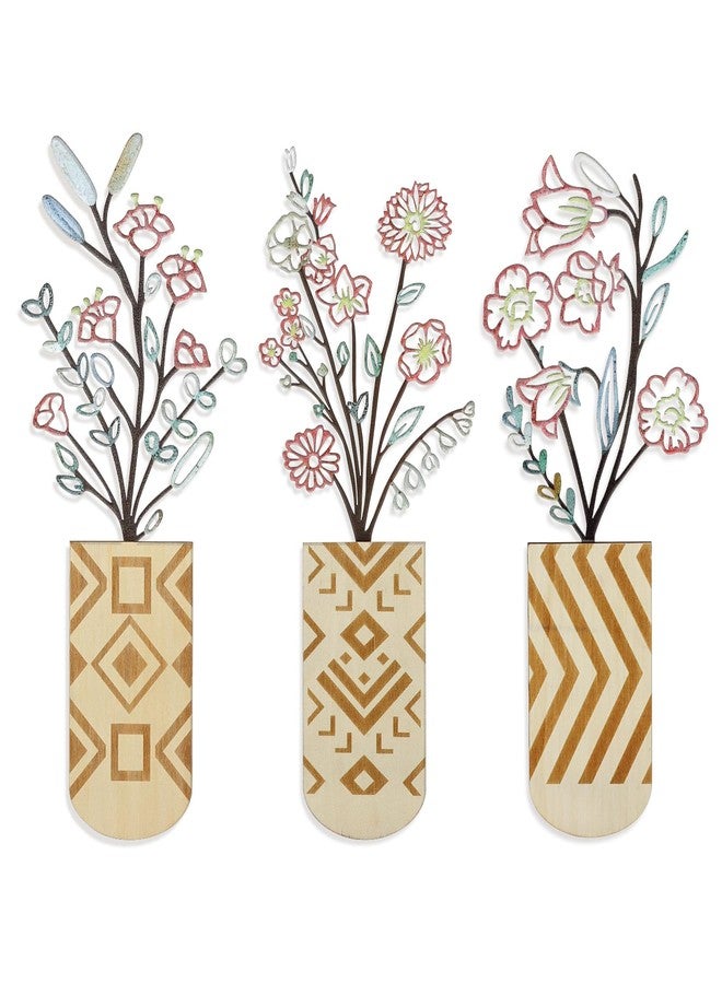 Meltset M 3 Piece Wood and Metal Flower Wall Decor, Rustic Farmhouse & Boho Wall Art for Living Room Bedroom Dining Room Bathroom, Minimalist Modern Hanging Sculptures, Housewarming Gifts - Image 1